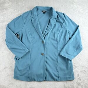 J Jill Wearever Collection Blazer Jacket XL Green Teal Knit Comfort Modern Work‎
